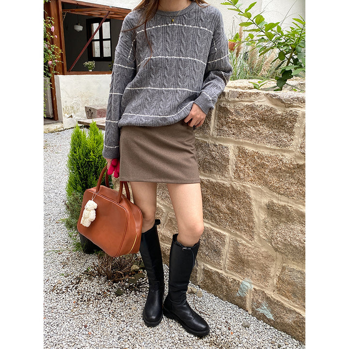 Damen lässiger Strickpullover mit Zopfmuster Drune