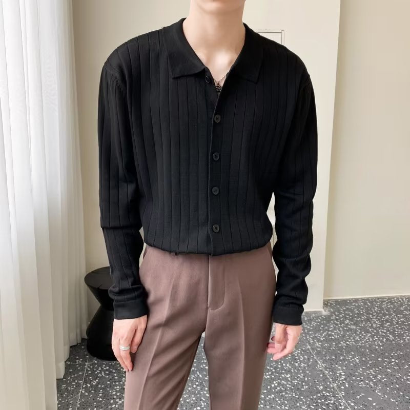 Herren Elegantes Langarm-Polohemd mit Struktur Drune