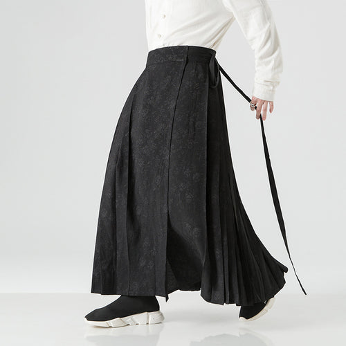 Damen nan Maxi-Rock mit breitem Taillenbund ornamentaler Bordüre und plissierten Falten Drune