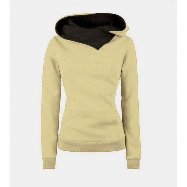 Damen Taillierter Kapuzenpullover mit überlappendem Schalkragen und Kängurutasche Drune