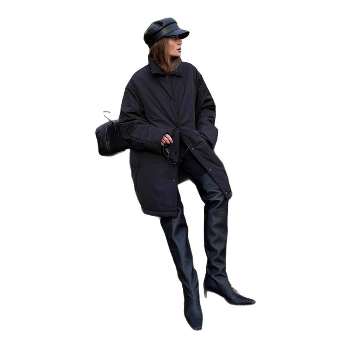Damen Übergangs-Wintermantel mit minimalistischer Steppung, hochschließendem Kragen und Druckknopfverschluss Drune