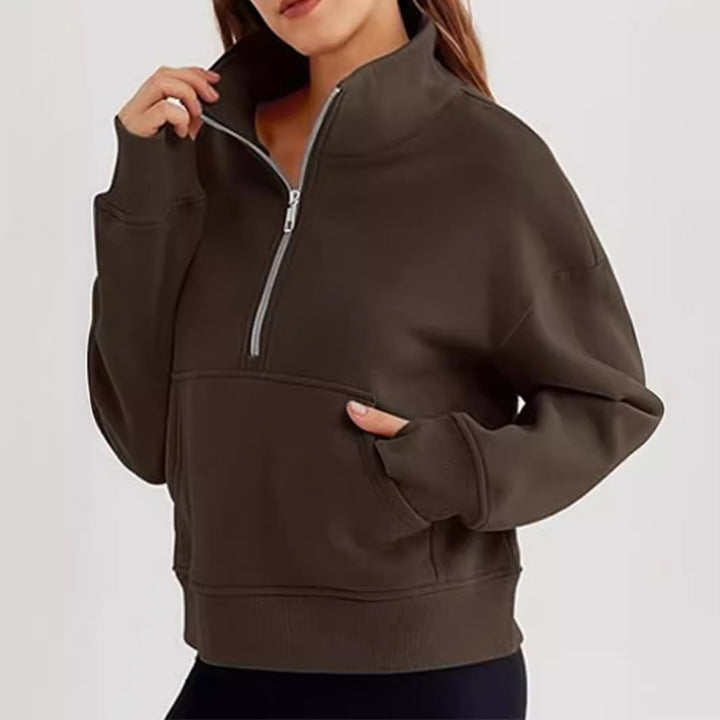Damen lässiger Pullover mit hohem Kragen und kurzer Reißverschluss Drune