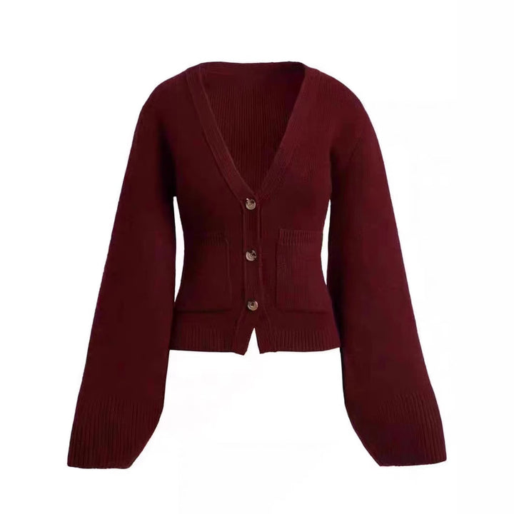 Damen Strickjacke mit tiefem V-Ausschnitt und Taschen Drune