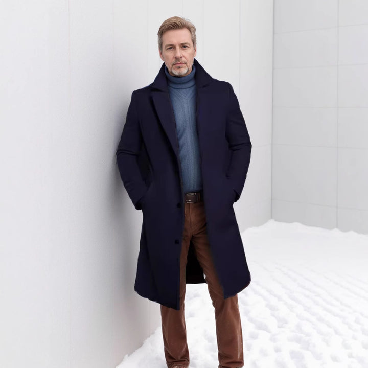 Herren nan langer Wollmixmantel mit Boucléstruktur, taillierter Silhouette und klassischem Revers Drune