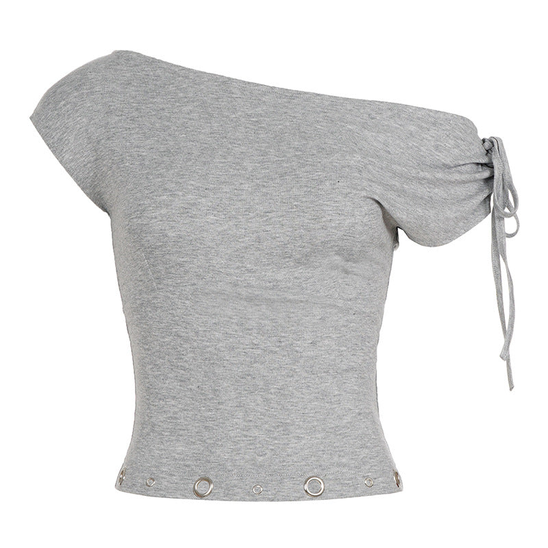 Damen asymmetrisches Oberteil mit verstellbaren Trägern und dekorativen Ösen Drune