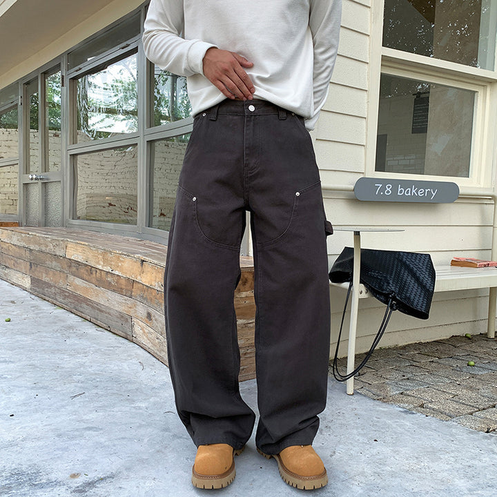 Herren Lockere Cargo-Hose mit weitem Bein und aufgesetzten Rundtaschen Drune