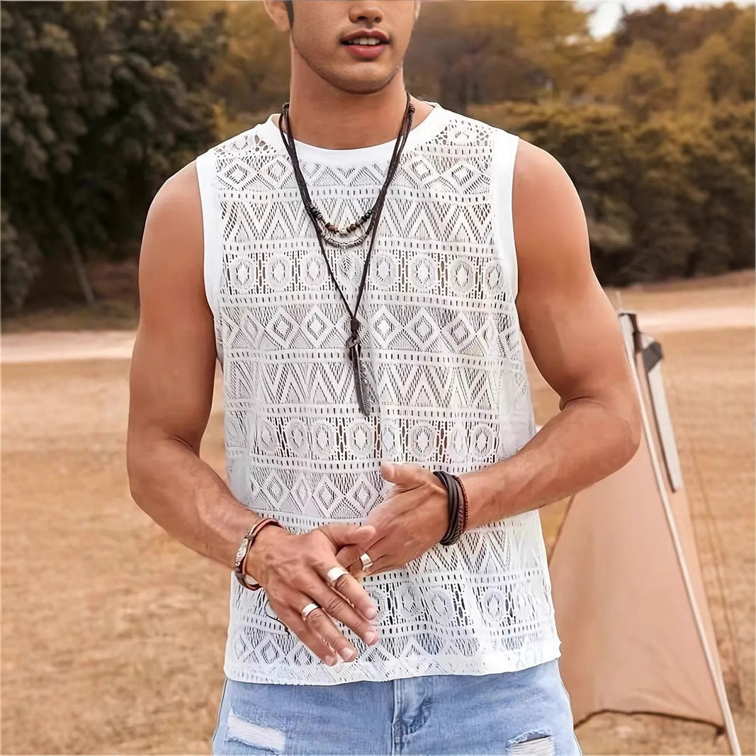 Herren Ärmelloses Netzshirt mit strukturiertem Design Drune
