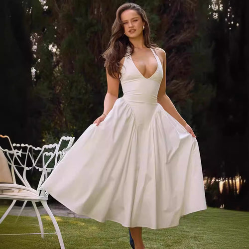 Damen Elegantes Kleid mit tiefem V-Ausschnitt und voluminösem Rock Drune