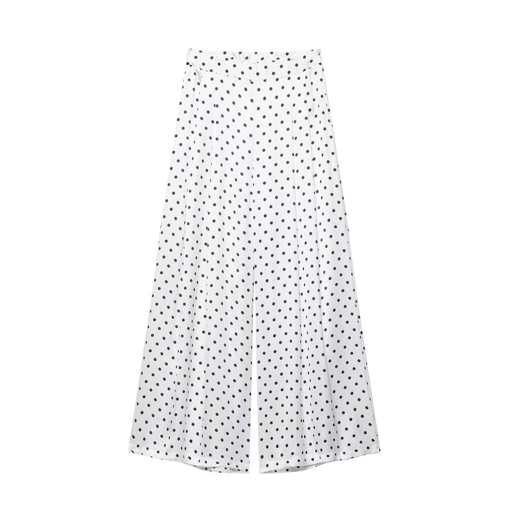 Damen Weite Palazzohose mit hoher Taille, Bein‑Schlitz und Punktmuster Drune