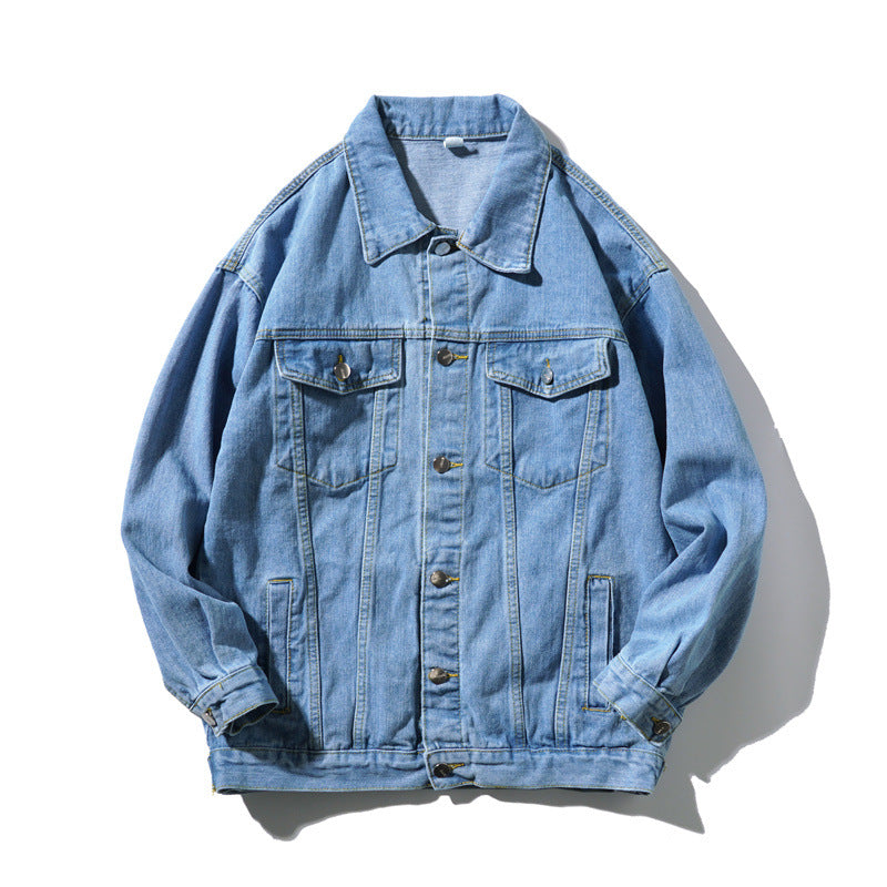 Unisex Oversize-Jeansjacke aus robustem Denim mit Druckknopfleiste Drune