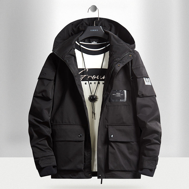 Herren Urbaner Tech-Parka mit Kapuze, Multifunktionstaschen und Thermoisolierung Drune