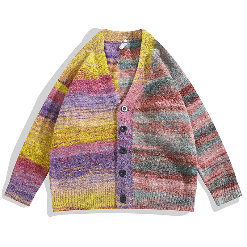Damen Modische Strickjacke mit V-Ausschnitt und buntem Muster Drune