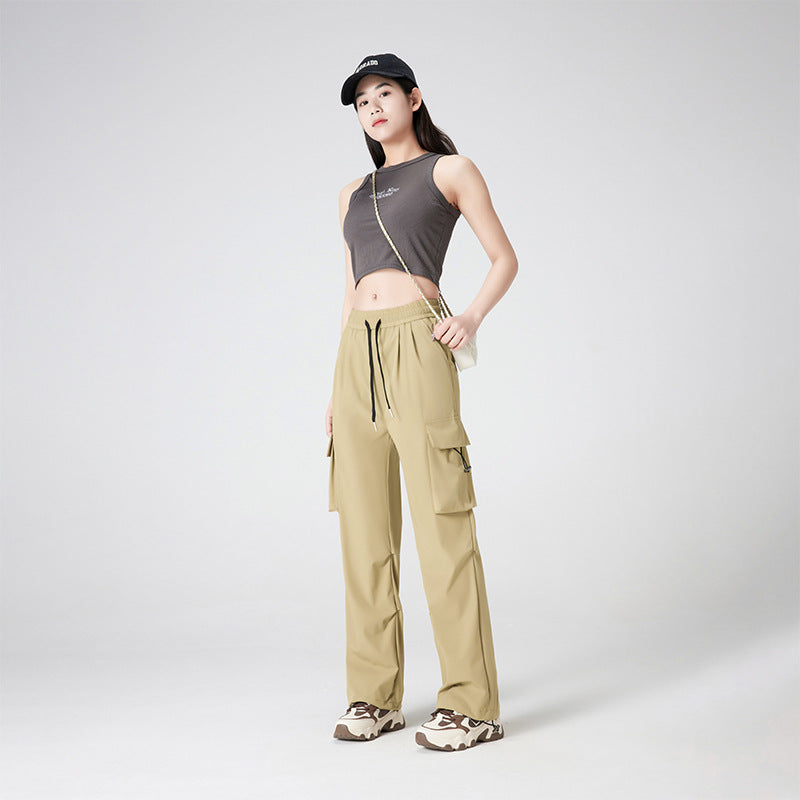 Damen Cargohose im Outdoor-Stil mit Kordelbund, großen Seitentaschen und verstellbarem Saum Drune