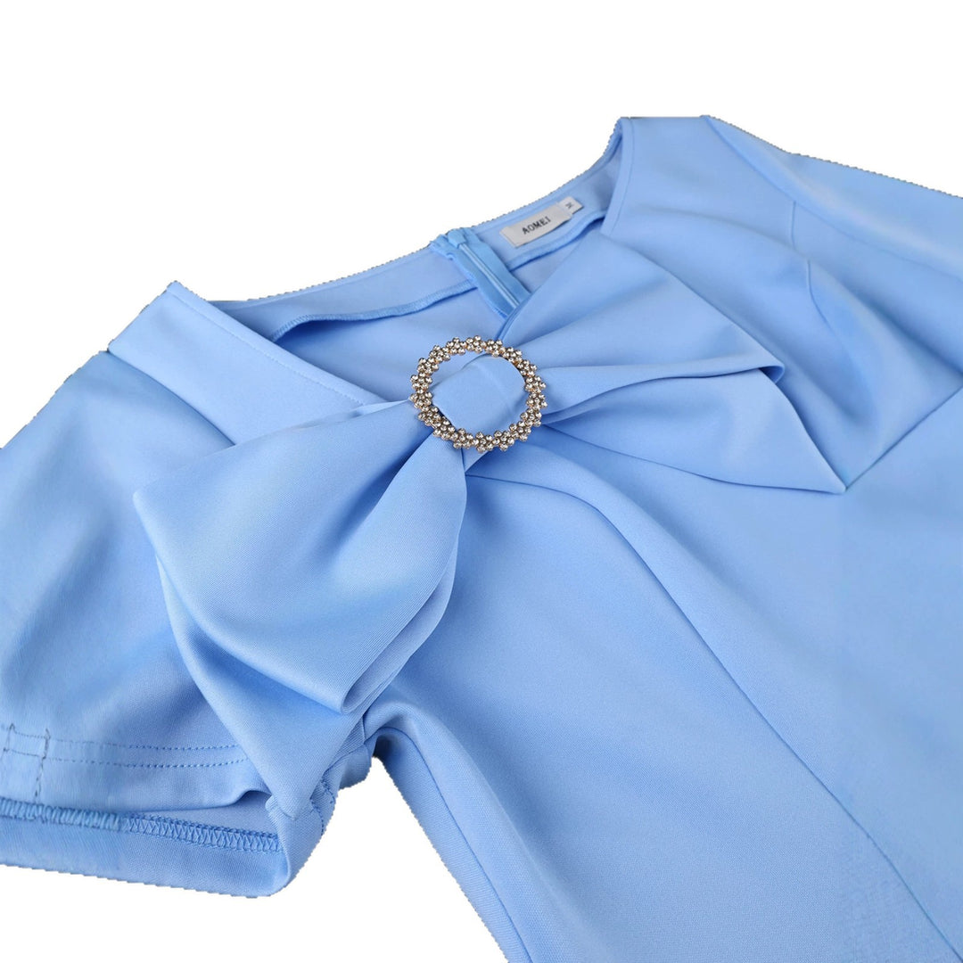 Damen figurbetontes Kleid mit großem Schleifenakzent Drune