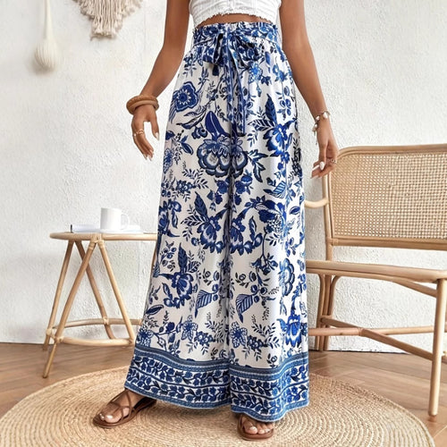 Damen Palazzohose mit buntem Print und elastischem Bund Drune