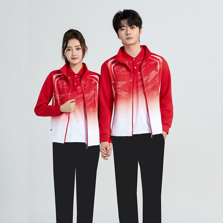 Unisex Performance-Trainingsset mit Farbverlauf, Stretch-Jacke und Komforthose Drune