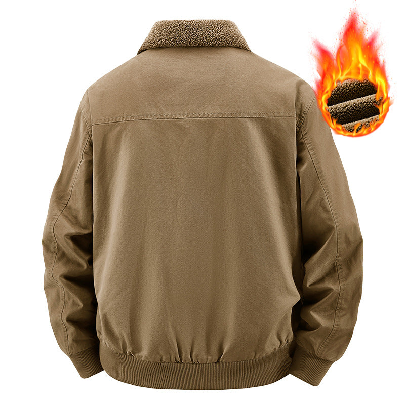 Herren Thermo-Bomberjacke im Vintage-Stil mit Teddyplüsch-Futter und Mehrfach-Taschen Drune