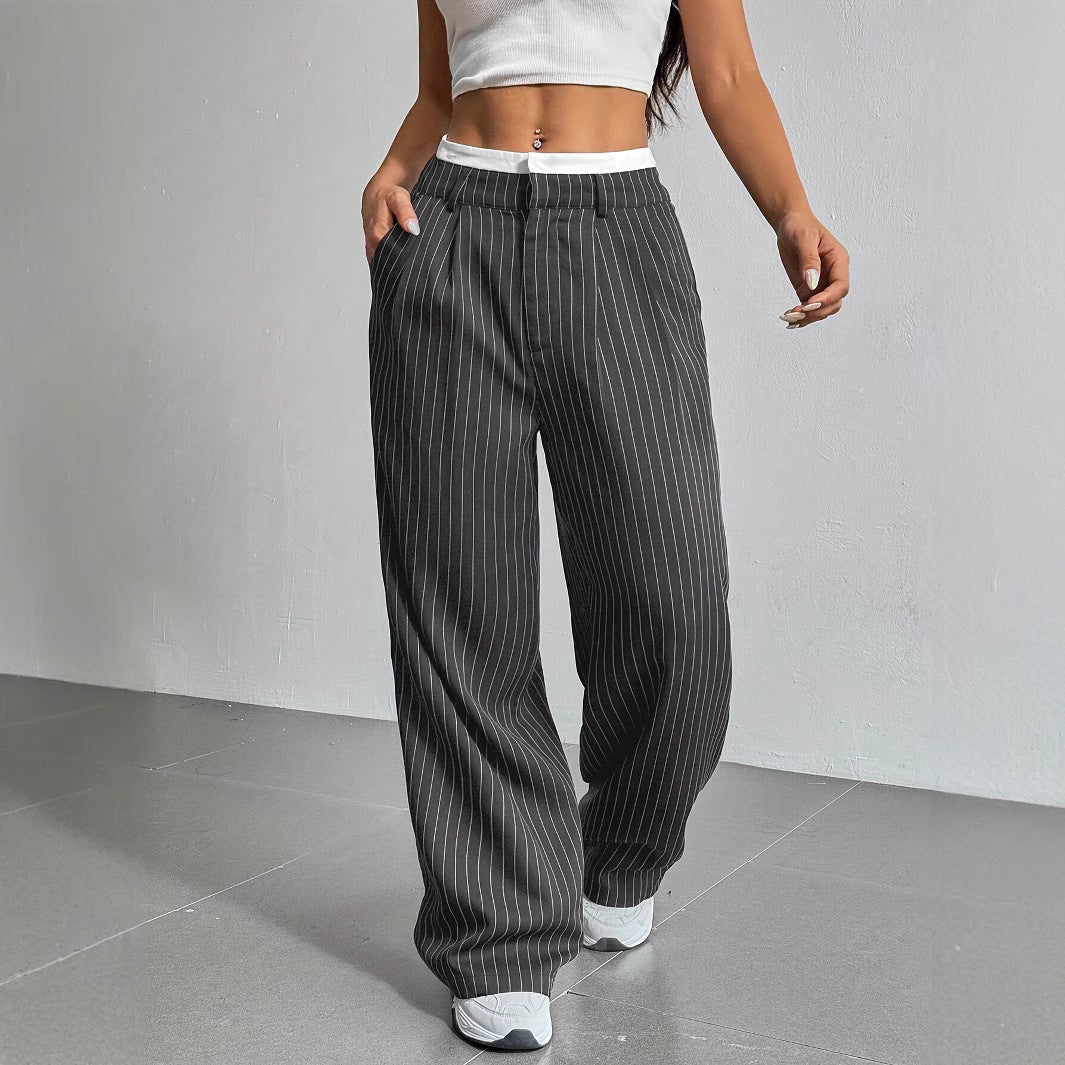 Damen Elegante und locker geschnittene Business-Hosen mit Streifen Drune