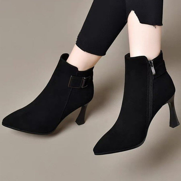 Damen Elegante Stiefeletten mit hohem Absatz und Schnallen-Detail Drune