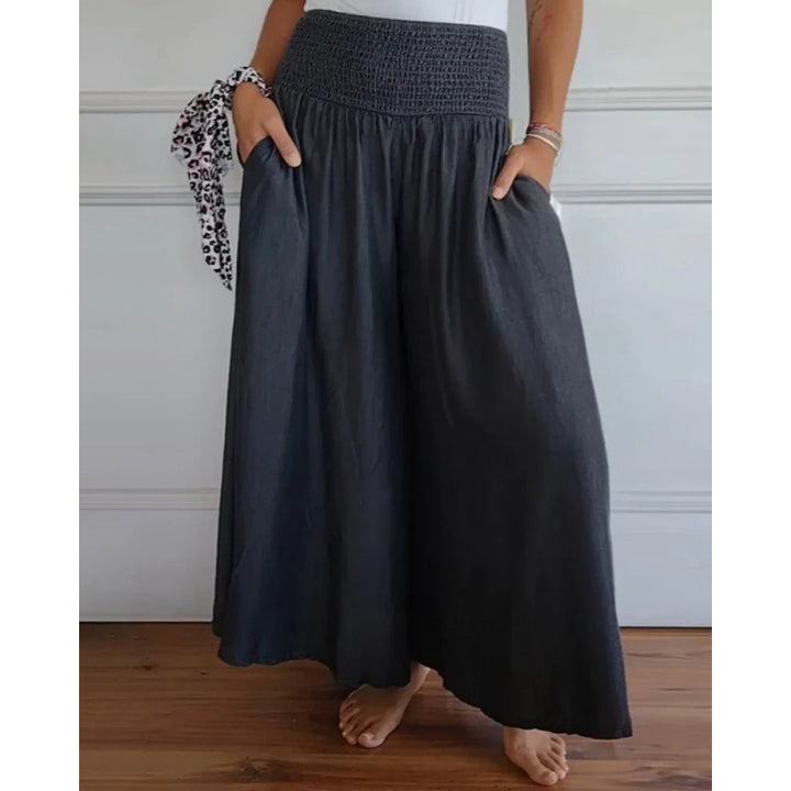 Damen luftige Weite Hose mit elastischem Bund und Taschen Drune