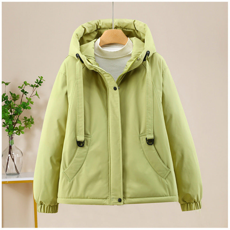 Damen Kurze Thermo-Kapuzenjacke mit Tunnelzug, Winddichter Außenhülle und elastischen Bündchen Drune