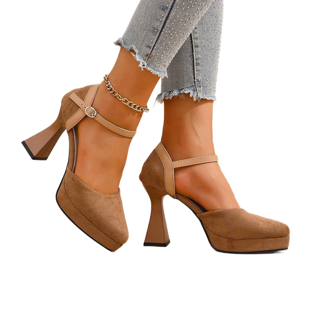 Damen Elegante Plateau-Pumps mit Riemchen Drune