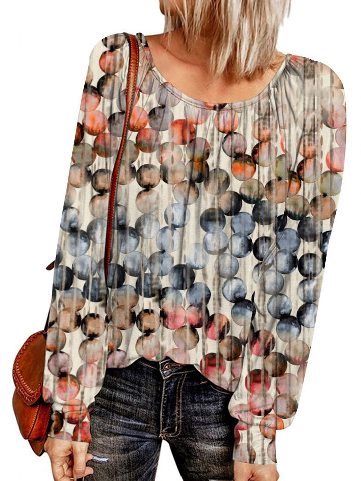 Damen Ethno-Print Oversize-Tunika mit Rundhalsausschnitt und langen Ballonärmeln Drune
