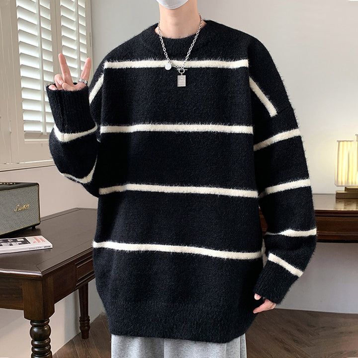 Unisex Oversized Strickpullover mit gestreiftem Design Drune