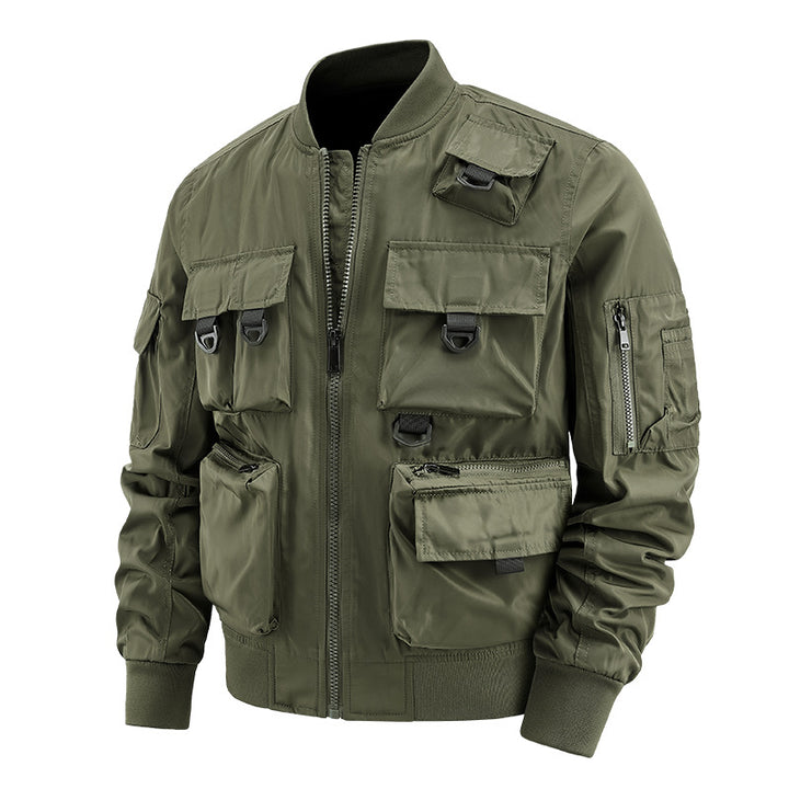 Herren nan multifunktionale Utility-Bomberjacke mit zahlreichen Taschen, D-Ring‑Details und windabweisender Nylonhülle Drune