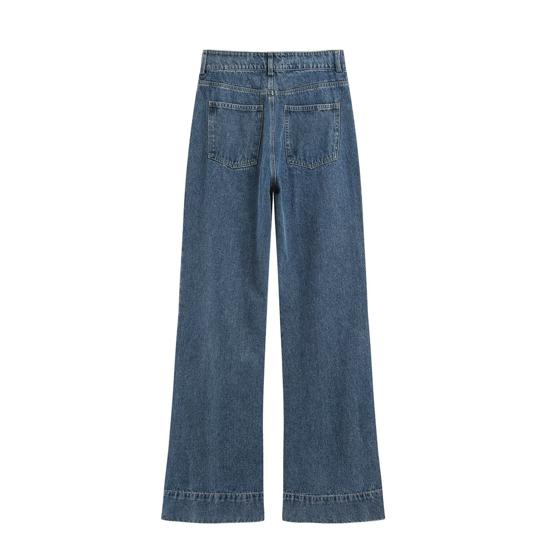Damen High-Waist Schlagjeans mit extra weitem Bein und Zierklappe Drune
