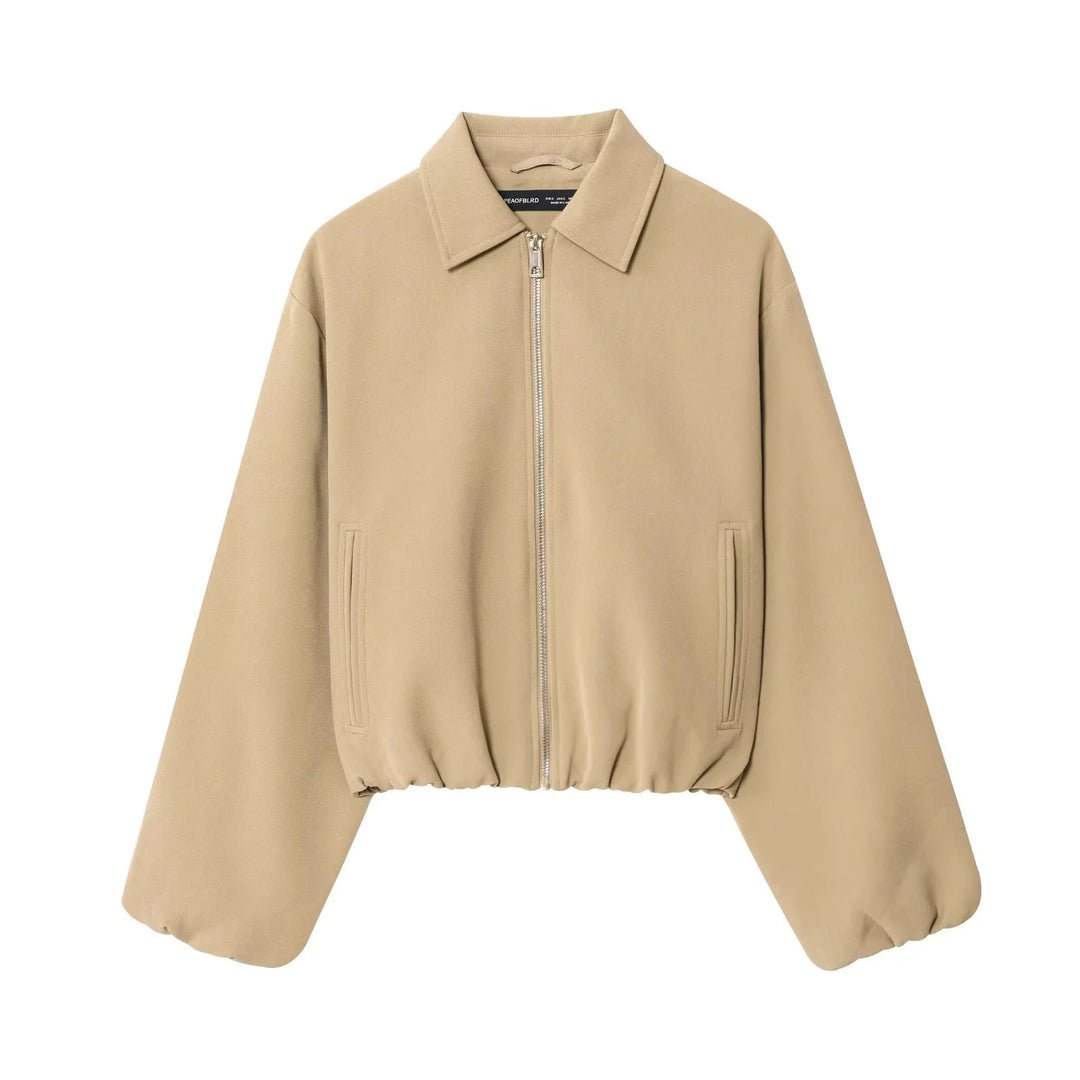 Damen nan cropped Blousonjacke mit Hemdkragen, verdecktem Metallreißverschluss und elastischem Saum Drune