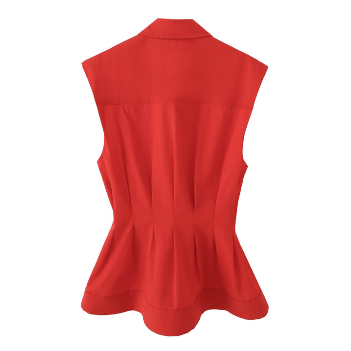 Damen Ärmellose taillierte Bluse mit Kellerfalten und verdeckter Knopfleiste Drune