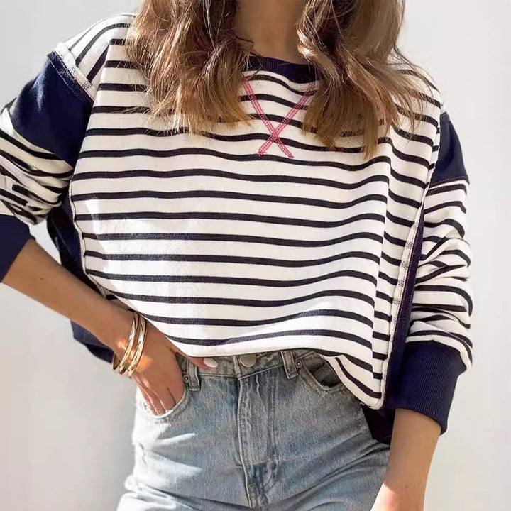 Damen gestreifter Sweatshirt mit übergroßem Schnitt Drune