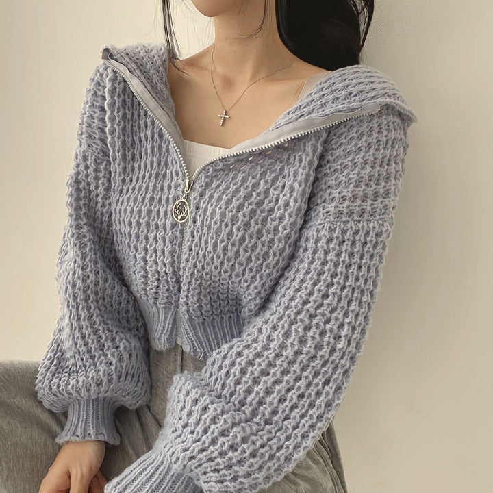 Damen bequeme Strickjacke mit sportlichem Reißverschluss und kuscheligem Material Drune