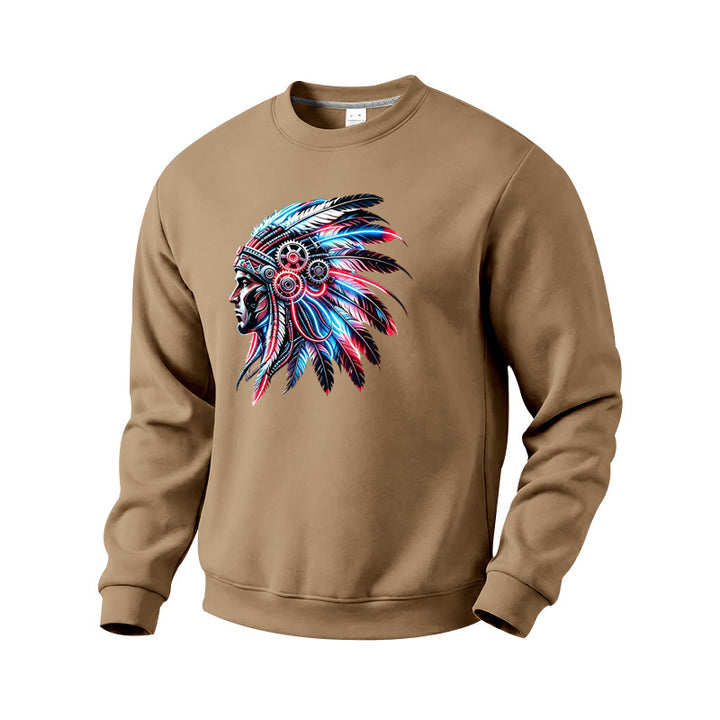 Herren Sweatshirt mit detailreichem Federschmuck-Print Drune