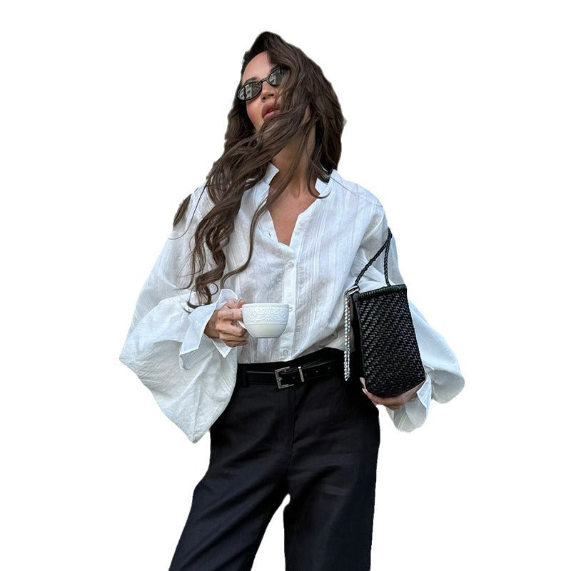 Damen elegante Bluse mit voluminösen Ärmeln Drune