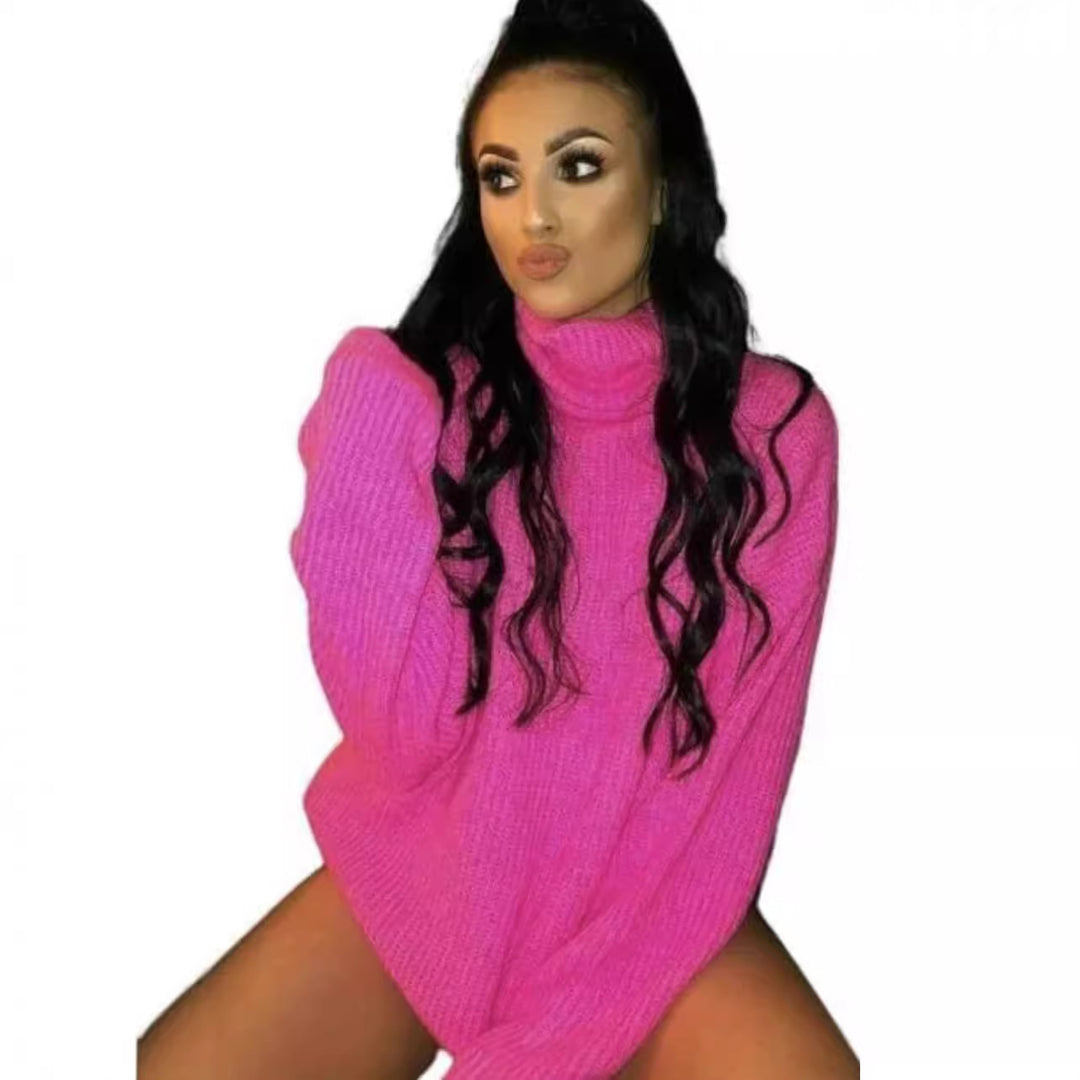Damen Oversized Pulli mit hohem Kragen und Struktur Drune
