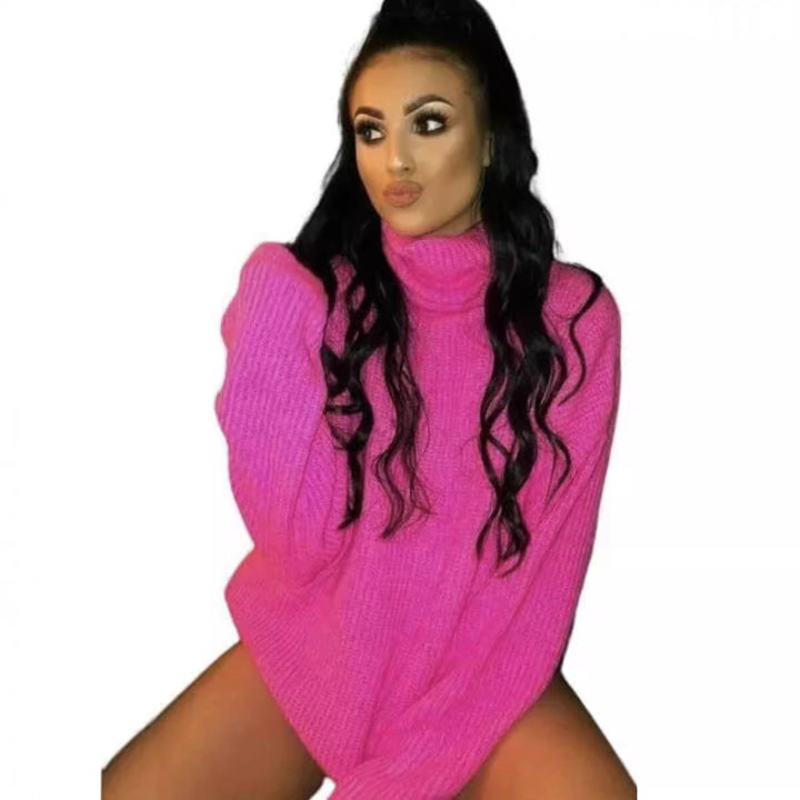 Damen Oversized Pulli mit hohem Kragen und Struktur Drune