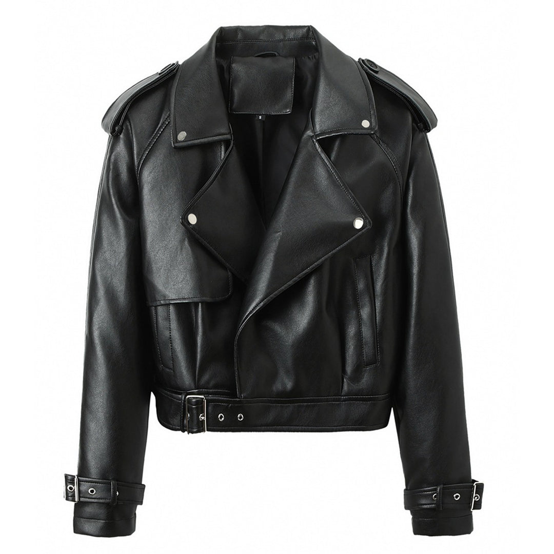 Damen Modische Cropped Kunstlederjacke Drune
