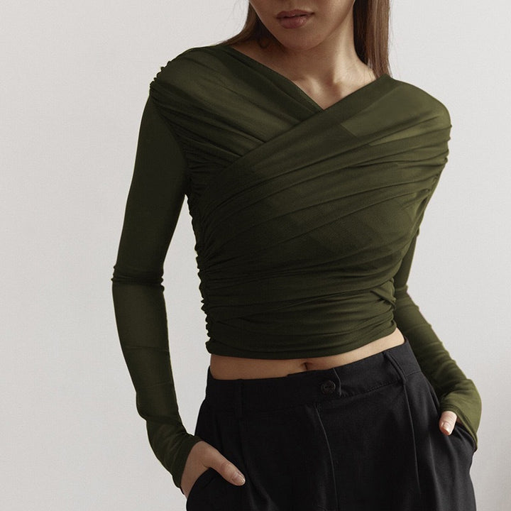 Damen Langarm-Crop-Top Drune