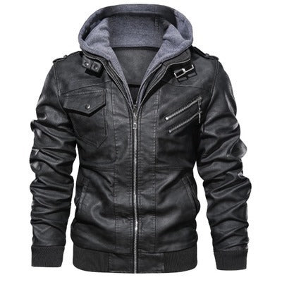 Herren Lederimitat-Fieldblouson mit innenliegendem Hoodie, Reißverschluss-Brusttaschen und Rippbündchen Drune