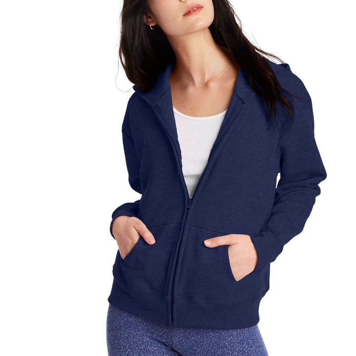 Damen Kapuzen-Sweatjacke mit durchgehendem Reißverschluss, Kängurutaschen und gerippten Bündchen Drune