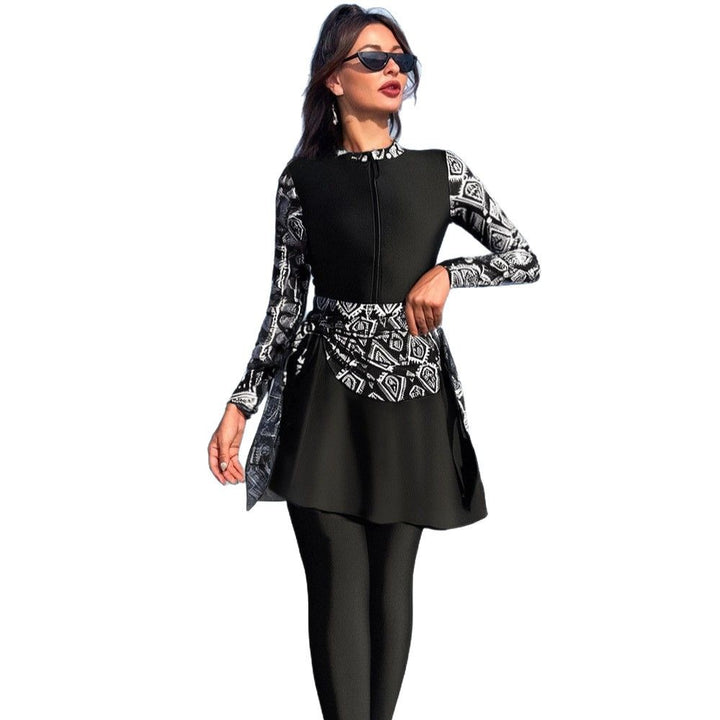 Damen Modischer Schwimmanzug mit Zip und asymmetrischem Rock Drune