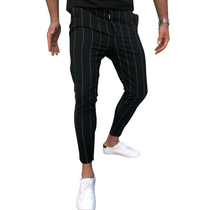 Herren Slim-Fit Cropped Chinohose mit Nadelstreifen und elastischem Bund Drune
