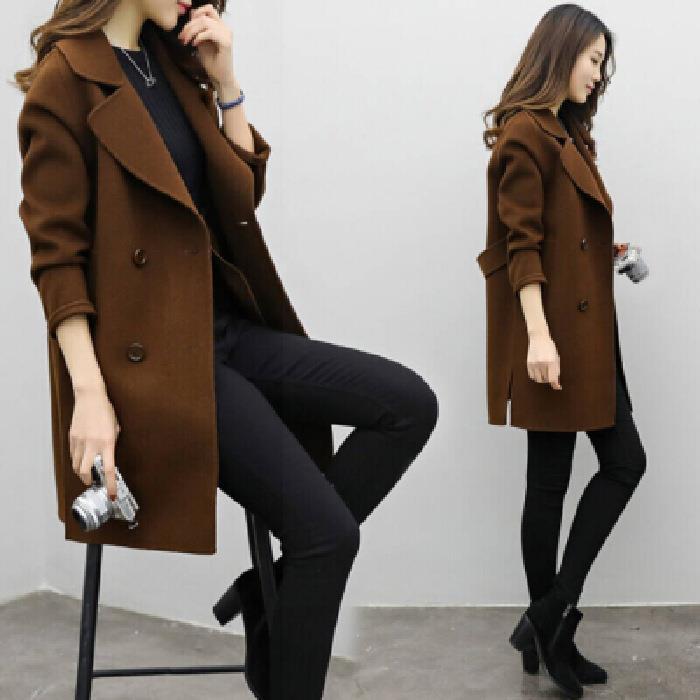 Damen Eleganter Wollmantel mit doppelter Knopfleiste Drune