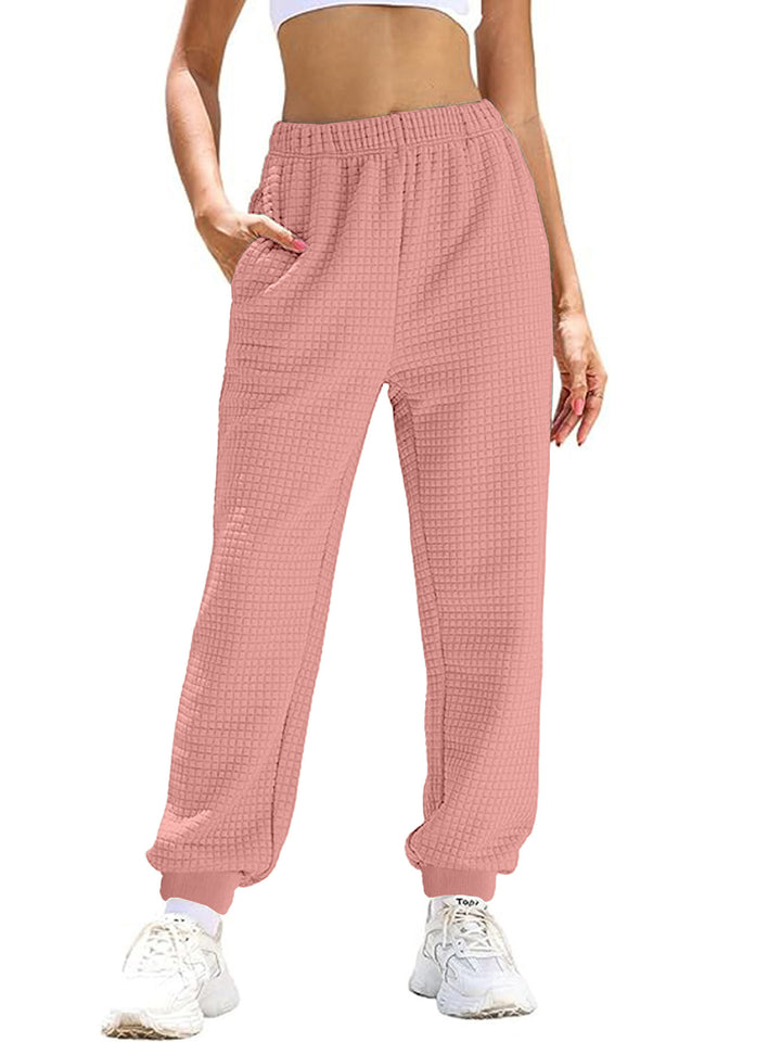 Damen Lässige Waffelstrick-Loungehose mit hohem Elastikbund und Bündchen Drune