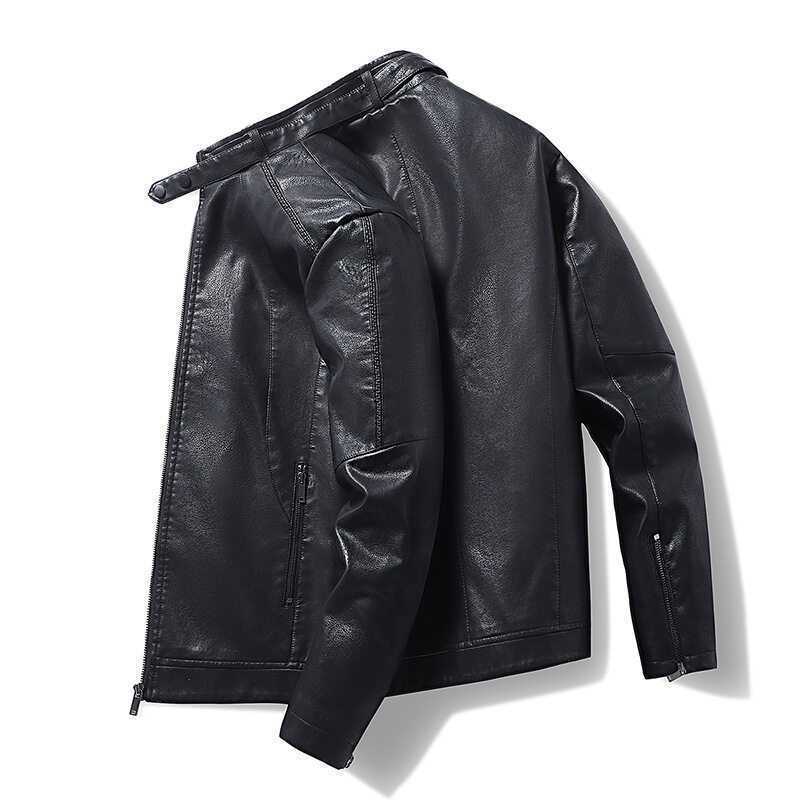 Herren Slim-Fit Lederoptik-Blouson mit Stehkragen, verdecktem Reißverschluss und Seitentaschen Drune