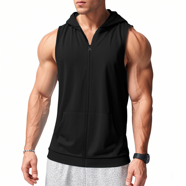Herren nan funktionale Fitnessweste mit Kapuze, schmaler Passform und Kängurutasche Drune