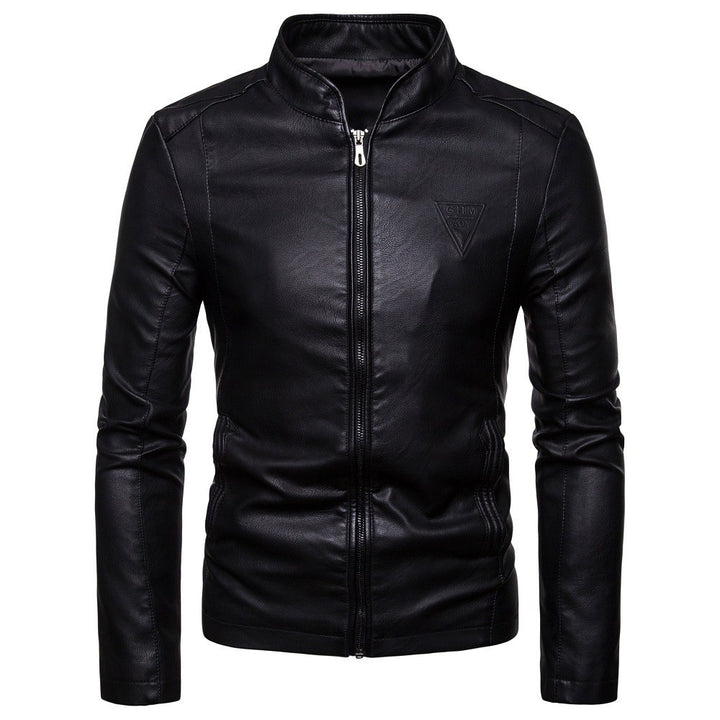 Herren Slim-Fit Kunstlederjacke im Bikerstil mit Stehkragen und Frontreißverschluss Drune