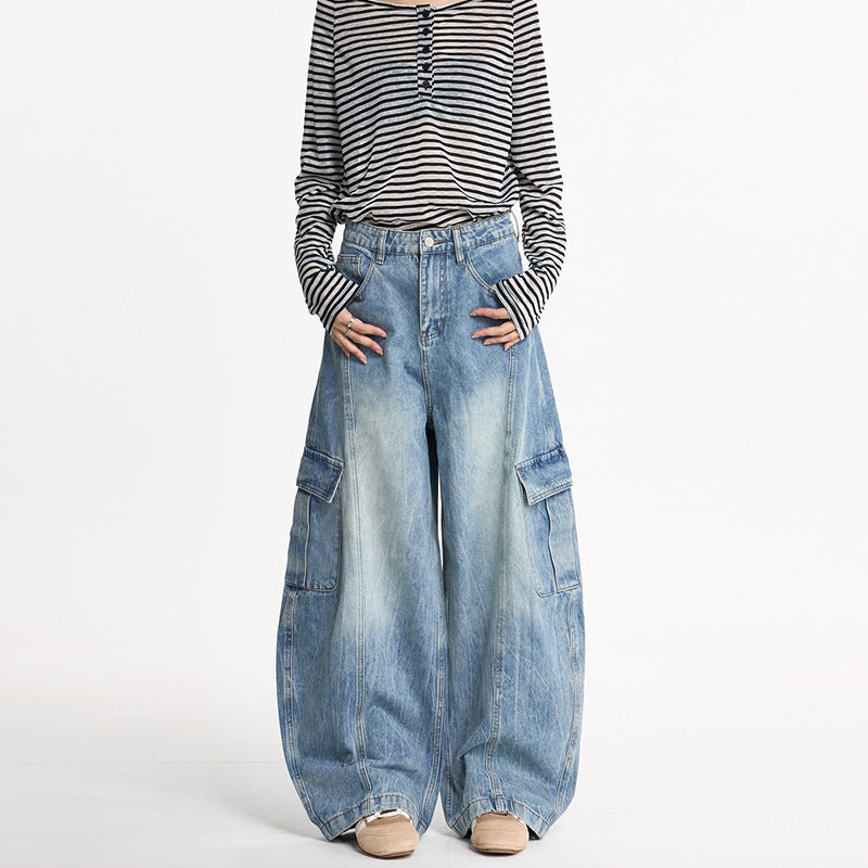 Damen Weite Cargo-Denim-Palazzohose im Baggy-Cut Drune